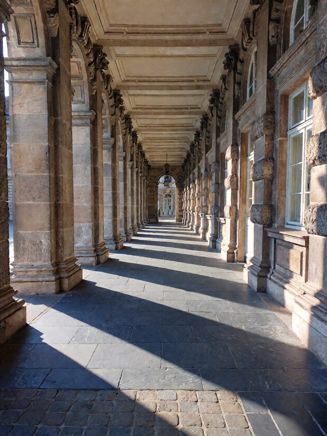 Receding colonnade in a historic Viennese building